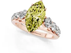 Fancy Yellow Marquise Cut Diamond Solitaire Ring Set in Rose gold with Pavé-Set Band and Prong Setting