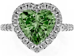 Fancy Green Heart Cut Diamond Pavé Halo Ring Set in Platinum with Prong Setting