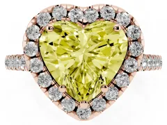 Fancy Yellow Heart Cut Diamond Pavé Halo Engagement Ring Set in Rose gold with Pavé Band and Prong Setting