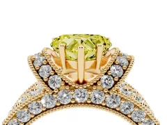 Fancy Yellow Heart Cut Diamond Milgrain Halo Pavé Engagement Ring Set in Yellow gold with Prong Setting