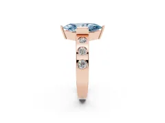 Fancy Blue Marquise Cut Diamond Channel-Set Band Ring Set in Rose gold with Bezel Prong Setting