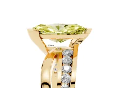 Fancy Yellow Marquise Cut Diamond Solitaire Ring Set in Yellow gold with Channel Set Split Shank and Tension Prongs