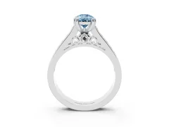 Fancy Blue Pear Cut Diamond Channel Set Solitaire Engagement Ring Set in Platinum with Prong Setting