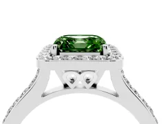Fancy Green Asscher Cut Diamond Halo Engagement Ring Set in Platinum with Round Pavé Shoulders and Heart Gallery