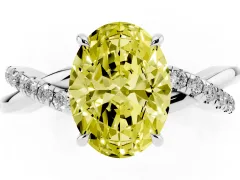Fancy Yellow Oval Cut Diamond Twisted Pavé Band Ring Set in Platinum with Prong Setting