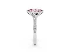 Fancy Pink Marquise Cut Diamond Solitaire Ring Set in Platinum with Pavé Accent Band and Classic Prong Setting