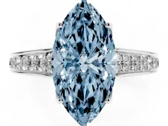 Fancy Blue Marquise Cut Diamond Solitaire Pavé Engagement Ring Set in White gold with Prong Setting