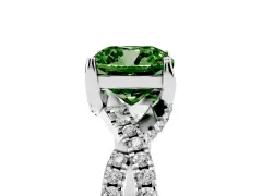 Fancy Green Cushion Cut Diamond Twist Pavé Solitaire Engagement Ring Set in Silver with Prong Setting
