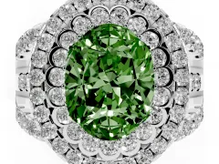 Fancy Green Oval Cut Diamond Double Halo Ring Set in Silver with Round Pavé Split Shank