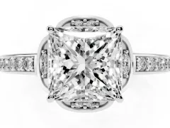 Princess Cut Diamond Halo Ring Set in Platinum with Channel Set Band and Prong Setting