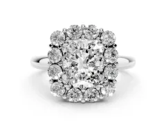 Radiant Cut Diamond Halo Cluster Engagement Ring Set in Platinum with Polished Band and Prong Setting