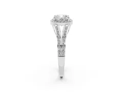 Cushion Cut Diamond Halo Split Shank Pavé Ring Set in Platinum with Prong Setting