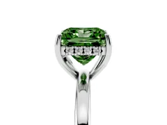 Fancy Green Princess Cut Diamond Solitaire Ring Set in White gold with Plain Band and Prong Setting