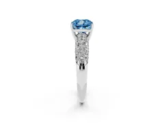 Fancy Blue Cushion Cut Diamond Pavé Band Solitaire Ring Set in Platinum with Close-Set Accent Stones and Prong Setting