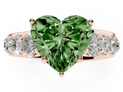 Fancy Green Heart Cut Diamond Pavé Engagement Ring Set in Rose gold with Prong Setting