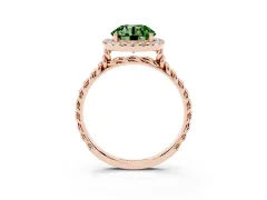 Fancy Green Round Cut Diamond Halo Ring Set in Rose gold with Plain Twisted Band