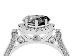 Fancy Black Heart Cut Diamond Halo Ring Set in Silver with Twist Band and Pavé Accents
