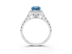 Fancy Blue Radiant Cut Diamond Halo Engagement Ring Set in Platinum with Pavé Band and Prong-Set Center