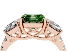 Fancy Green Asscher Cut Diamond Three-Stone Ring Set in Rose gold with Pavé Band