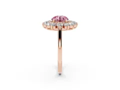 Fancy Pink Round Cut Diamond Floral Double Halo Ring Set in Rose gold with Round Petals