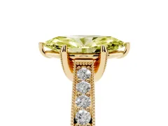 Fancy Yellow Marquise Cut Diamond Solitaire Ring Set in Yellow gold with Milgrain-Edged Pavé Band and Prong Setting