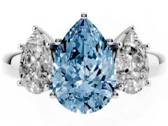 Fancy Blue Pear Cut Diamond Three-Stone Ring Set in Silver with Bold Center and Classic Band