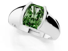 Fancy Green Radiant Cut Diamond Bezel Solitaire Ring Set in Silver with Wide Band