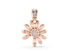 Round Diamond Daisy Flower Pendant Set in Rose gold with Pavé Petal Accents
