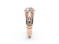 Round Cut Diamond Halo Ring Set in Rose gold with Double Pavé Split Shank