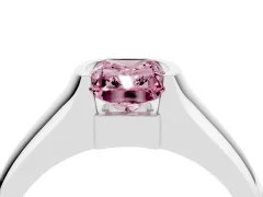 Fancy Pink Radiant Cut Diamond Bezel Solitaire Ring Set in Silver with Wide Band
