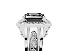 Fancy Black Asscher Cut Diamond Halo Ring Set in Silver with Pavé and Bezel Accent Split Shank