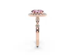 Fancy Pink Oval Cut Diamond Halo Engagement Ring Set in Rose gold with Twisted Band and Prong Setting