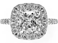 Cushion Cut Diamond Pavé Halo Ring Set in White gold with Prong Setting