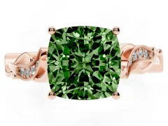 Fancy Green Cushion Cut Diamond Vine Band Solitaire Ring Set in Rose gold with Milgrain Prong Setting