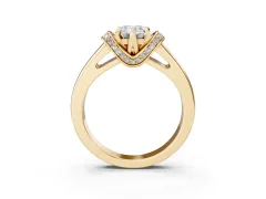 Emerald Cut Diamond Pavé Band Solitaire Ring Set in Yellow gold with Prong Setting