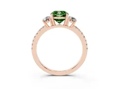 Fancy Green Cushion Cut Diamond Three-Stone Ring Set in Rose gold with Pavé Band and Graduated Sides