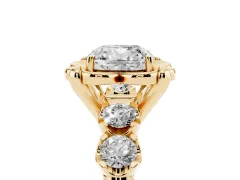 Cushion Cut Diamond Floral Halo Ring Set in Yellow gold with Shared Prong Band