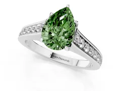 Fancy Green Pear Cut Diamond Solitaire Pavé Engagement Ring Set in White gold with Prong Setting
