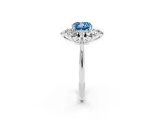 Fancy Blue Cushion Cut Diamond Cluster Halo Ring Set in Platinum with Solitaire Band and Prong Setting
