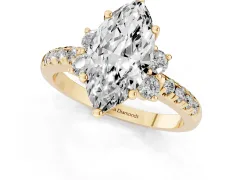 Marquise Cut Diamond Three-Stone Pavé Ring Set in Yellow gold with Prong Setting