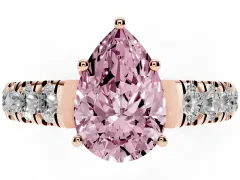 Fancy Pink Pear Cut Diamond Solitaire Ring Set in Rose gold with Cut-Down Micro Pavé Band and Prong Setting