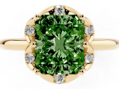 Fancy Green Radiant Cut Diamond Round Cluster Halo Ring Set in Yellow gold with Solitaire Band and Prong Setting