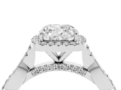 Cushion Cut Diamond Halo Twist Band Solitaire Ring Set in Silver with Prong Setting