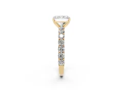 Radiant Cut Diamond Solitaire Ring Set in Yellow gold with Shared Prong Pavé Band