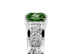 Fancy Green Princess Cut Diamond Pavé Engagement Ring Set in White gold with Prong Setting