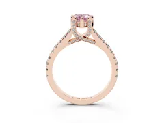 Fancy Pink Pear Cut Diamond Solitaire Ring Set in Rose gold with Brilliant Pavé Band and Prong Setting