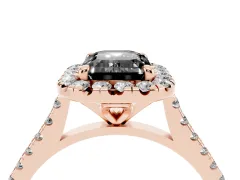 Fancy Black Emerald Cut Diamond Cushion Halo Ring Set in Rose gold with Pavé Band