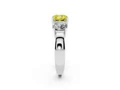 Fancy Yellow Cushion Cut Diamond Three-Stone Ring Set in Silver with Round Side Stones and Classic Band