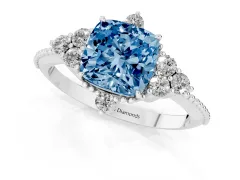 Fancy Blue Cushion Cut Diamond Cluster Ring Set in Silver with Beaded Band