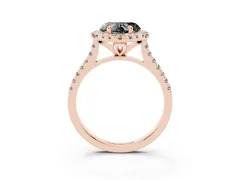Fancy Black Heart Cut Diamond Cushion Halo Ring Set in Rose gold with Pavé Band